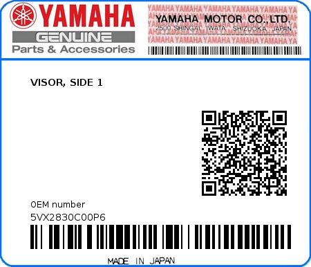 Product image: Yamaha - 5VX2830C00P6 - VISOR, SIDE 1  0