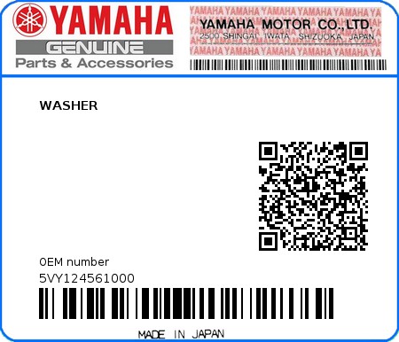 Product image: Yamaha - 5VY124561000 - WASHER  0