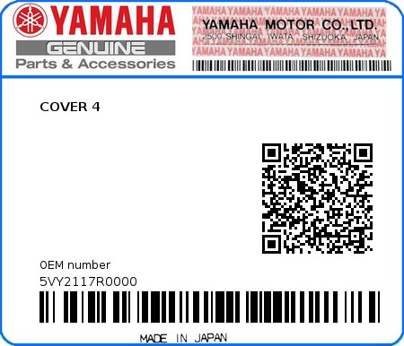 Product image: Yamaha - 5VY2117R0000 - COVER 4  0