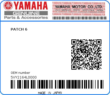 Product image: Yamaha - 5VY2164L0000 - PATCH 6   0