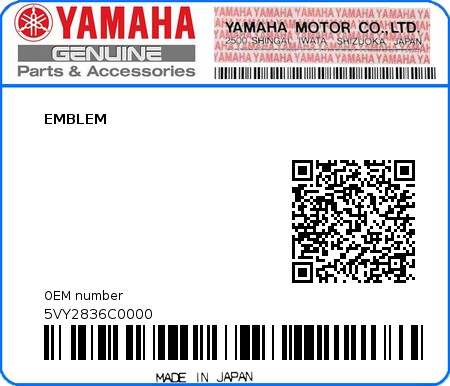 Product image: Yamaha - 5VY2836C0000 - EMBLEM  0