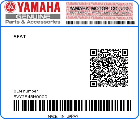 Product image: Yamaha - 5VY2848H0000 - SEAT  0