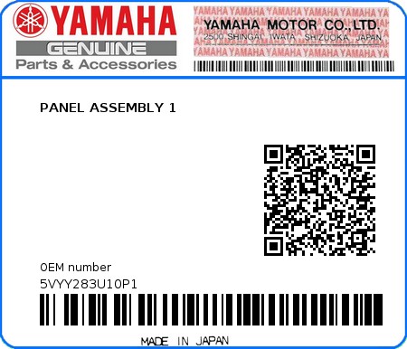 Product image: Yamaha - 5VYY283U10P1 - PANEL ASSEMBLY 1  0