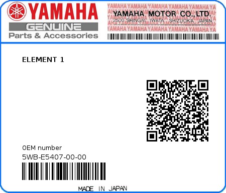 Product image: Yamaha - 5WB-E5407-00-00 - ELEMENT 1  0