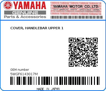 Product image: Yamaha - 5WGF6143017M - COVER, HANDLEBAR UPPER 1  0