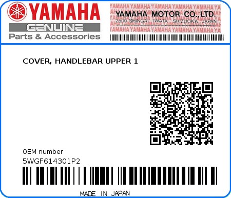 Product image: Yamaha - 5WGF614301P2 - COVER, HANDLEBAR UPPER 1  0