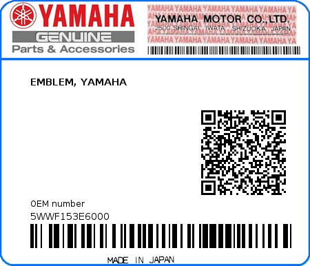 Product image: Yamaha - 5WWF153E6000 - EMBLEM, YAMAHA  0