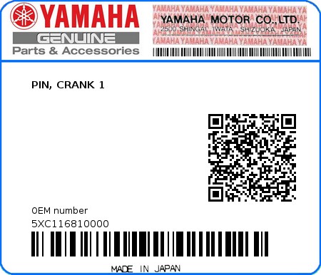 Product image: Yamaha - 5XC116810000 - PIN, CRANK 1  0