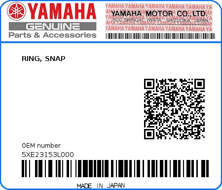 Product image: Yamaha - 5XE23153L000 - RING, SNAP  0