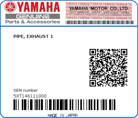 Product image: Yamaha - 5XT146111000 - PIPE, EXHAUST 1  0