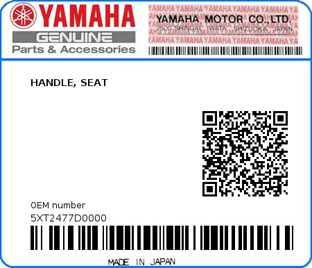 Product image: Yamaha - 5XT2477D0000 - HANDLE, SEAT  0