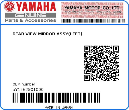 Product image: Yamaha - 5Y1262901000 - REAR VIEW MIRROR ASSY(LEFT)  0