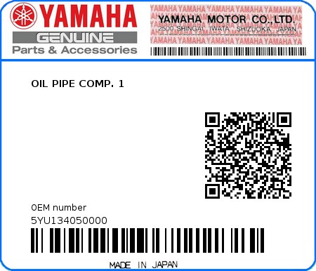Product image: Yamaha - 5YU134050000 - OIL PIPE COMP. 1  0
