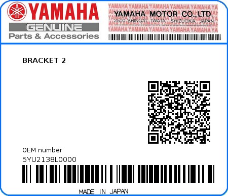 Product image: Yamaha - 5YU2138L0000 - BRACKET 2  0