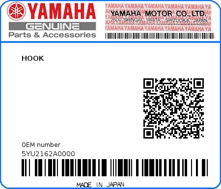 Product image: Yamaha - 5YU2162A0000 - HOOK  0