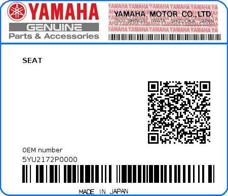 Product image: Yamaha - 5YU2172P0000 - SEAT  0
