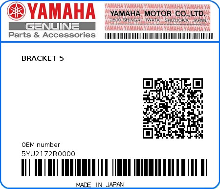 Product image: Yamaha - 5YU2172R0000 - BRACKET 5  0