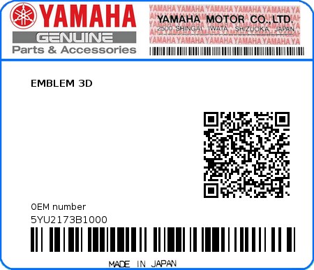 Product image: Yamaha - 5YU2173B1000 - EMBLEM 3D  0