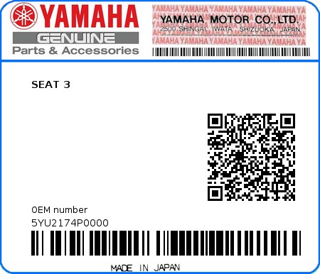 Product image: Yamaha - 5YU2174P0000 - SEAT 3  0