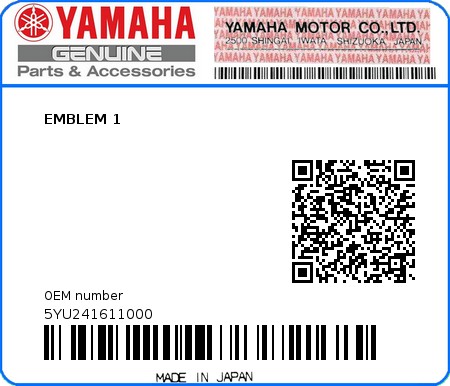 Product image: Yamaha - 5YU241611000 - EMBLEM 1  0