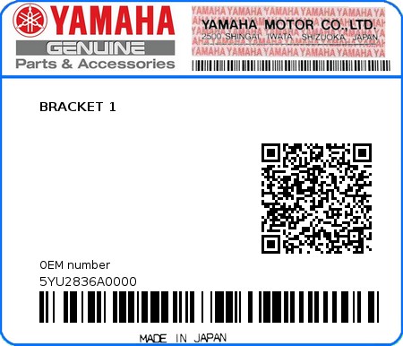 Product image: Yamaha - 5YU2836A0000 - BRACKET 1  0