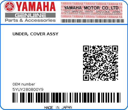 Product image: Yamaha - 5YUY280800Y9 - UNDER, COVER ASSY  0
