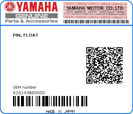 Product image: Yamaha - 626143860000 - PIN, FLOAT  0