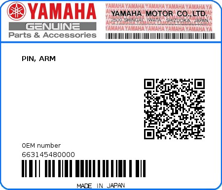 Product image: Yamaha - 663145480000 - PIN, ARM  0