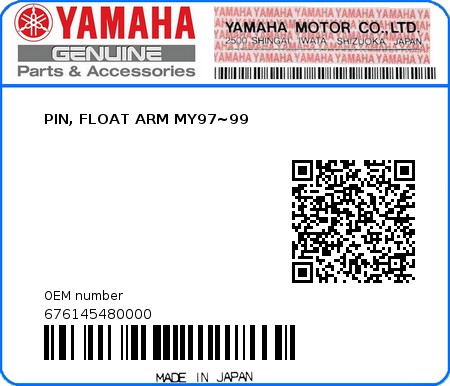 Product image: Yamaha - 676145480000 - PIN, FLOAT ARM MY97~99  0