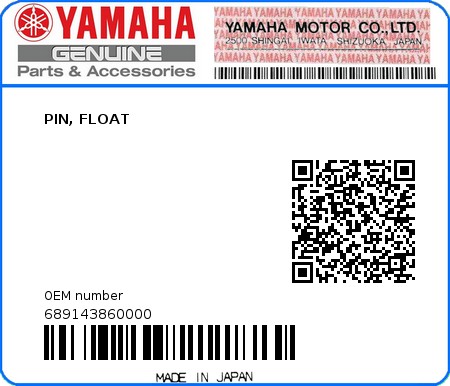 Product image: Yamaha - 689143860000 - PIN, FLOAT  0