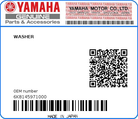 Product image: Yamaha - 6K8145971000 - WASHER  0