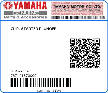 Product image: Yamaha - 737141370000 - CLIP, STARTER PLUNGER  0