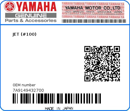 Product image: Yamaha - 7A9149432700 - JET (#100)  0