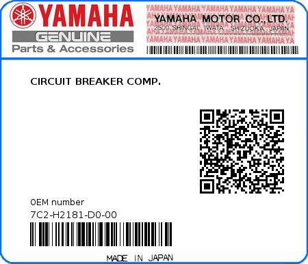 Product image: Yamaha - 7C2-H2181-D0-00 - CIRCUIT BREAKER COMP.  0