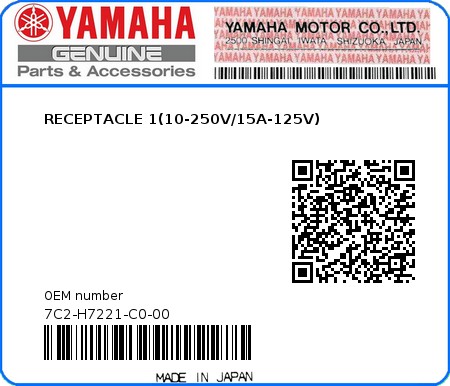 Product image: Yamaha - 7C2-H7221-C0-00 - RECEPTACLE 1(10-250V/15A-125V)  0