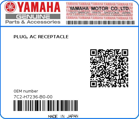 Product image: Yamaha - 7C2-H7236-B0-00 - PLUG, AC RECEPTACLE  0