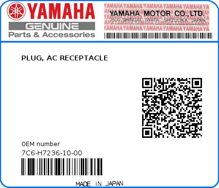 Product image: Yamaha - 7C6-H7236-10-00 - PLUG, AC RECEPTACLE  0