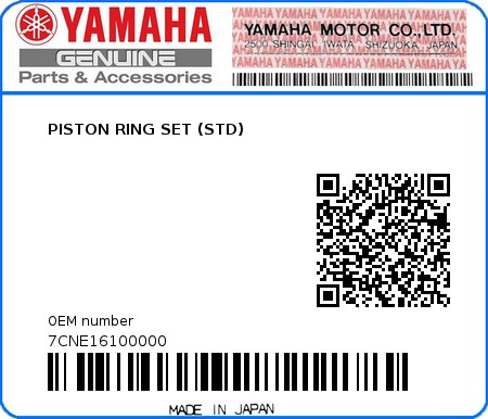 Product image: Yamaha - 7CNE16100000 - PISTON RING SET (STD)  0