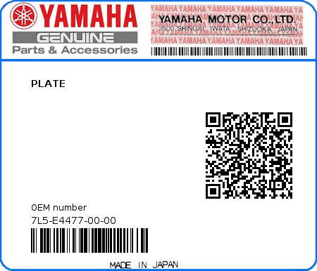 Product image: Yamaha - 7L5-E4477-00-00 - PLATE  0