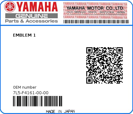 Product image: Yamaha - 7L5-F4161-00-00 - EMBLEM 1  0