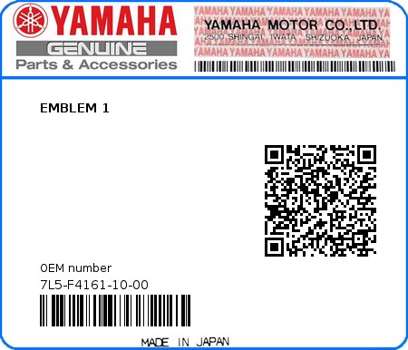Product image: Yamaha - 7L5-F4161-10-00 - EMBLEM 1  0