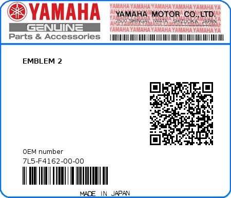 Product image: Yamaha - 7L5-F4162-00-00 - EMBLEM 2  0