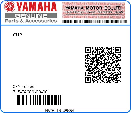 Product image: Yamaha - 7L5-F4689-00-00 - CUP  0