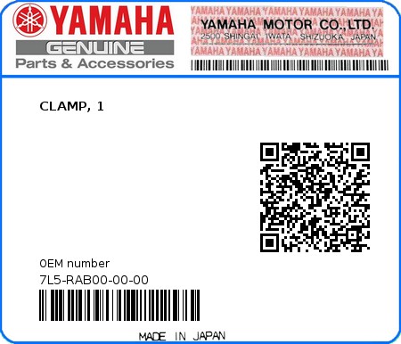 Product image: Yamaha - 7L5-RAB00-00-00 - CLAMP, 1  0