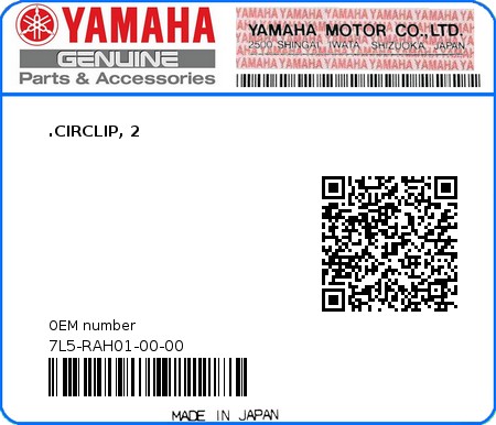 Product image: Yamaha - 7L5-RAH01-00-00 - .CIRCLIP, 2  0