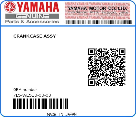 Product image: Yamaha - 7L5-WE510-00-00 - CRANKCASE ASSY  0