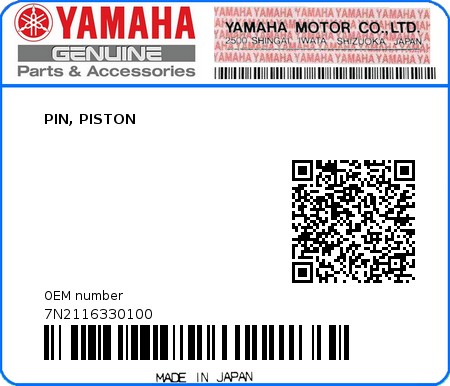 Product image: Yamaha - 7N2116330100 - PIN, PISTON  0