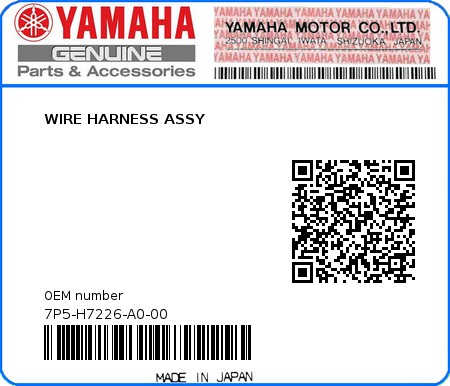 Product image: Yamaha - 7P5-H7226-A0-00 - WIRE HARNESS ASSY  0
