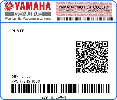 Product image: Yamaha - 7P5H7249H000 - PLATE  0