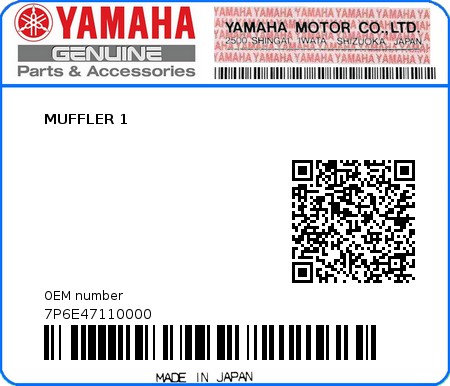 Product image: Yamaha - 7P6E47110000 - MUFFLER 1  0